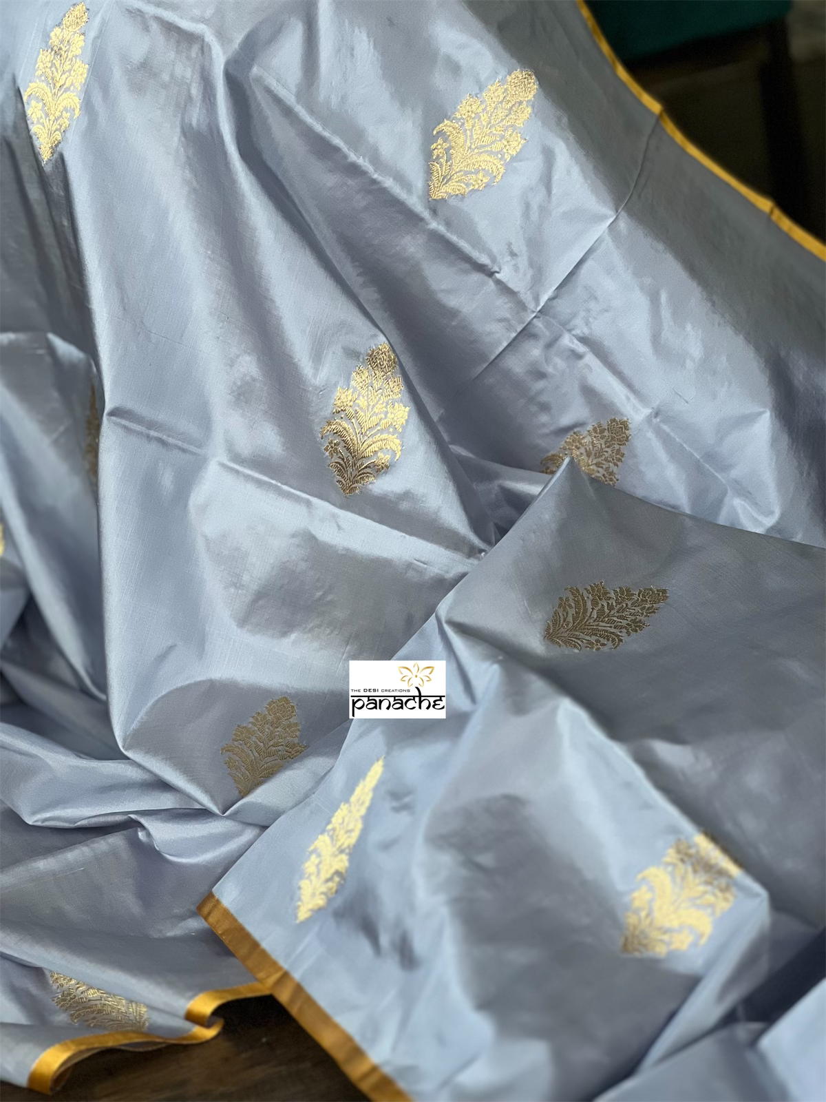 Pure Katan Silk Banarasi - Light Ice Blue Kadwa