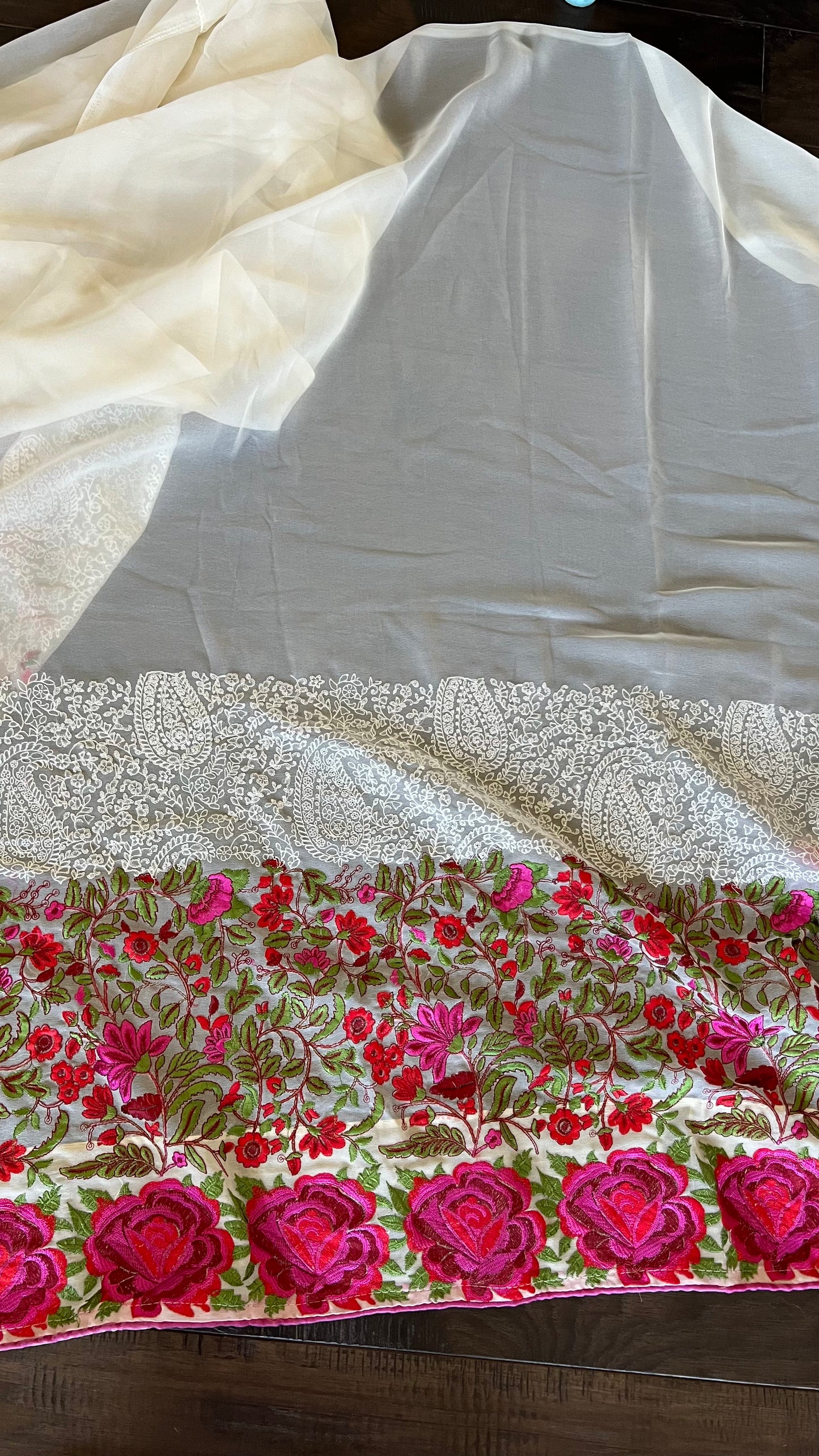 Designer Georgette Chikankari - Cream Pink