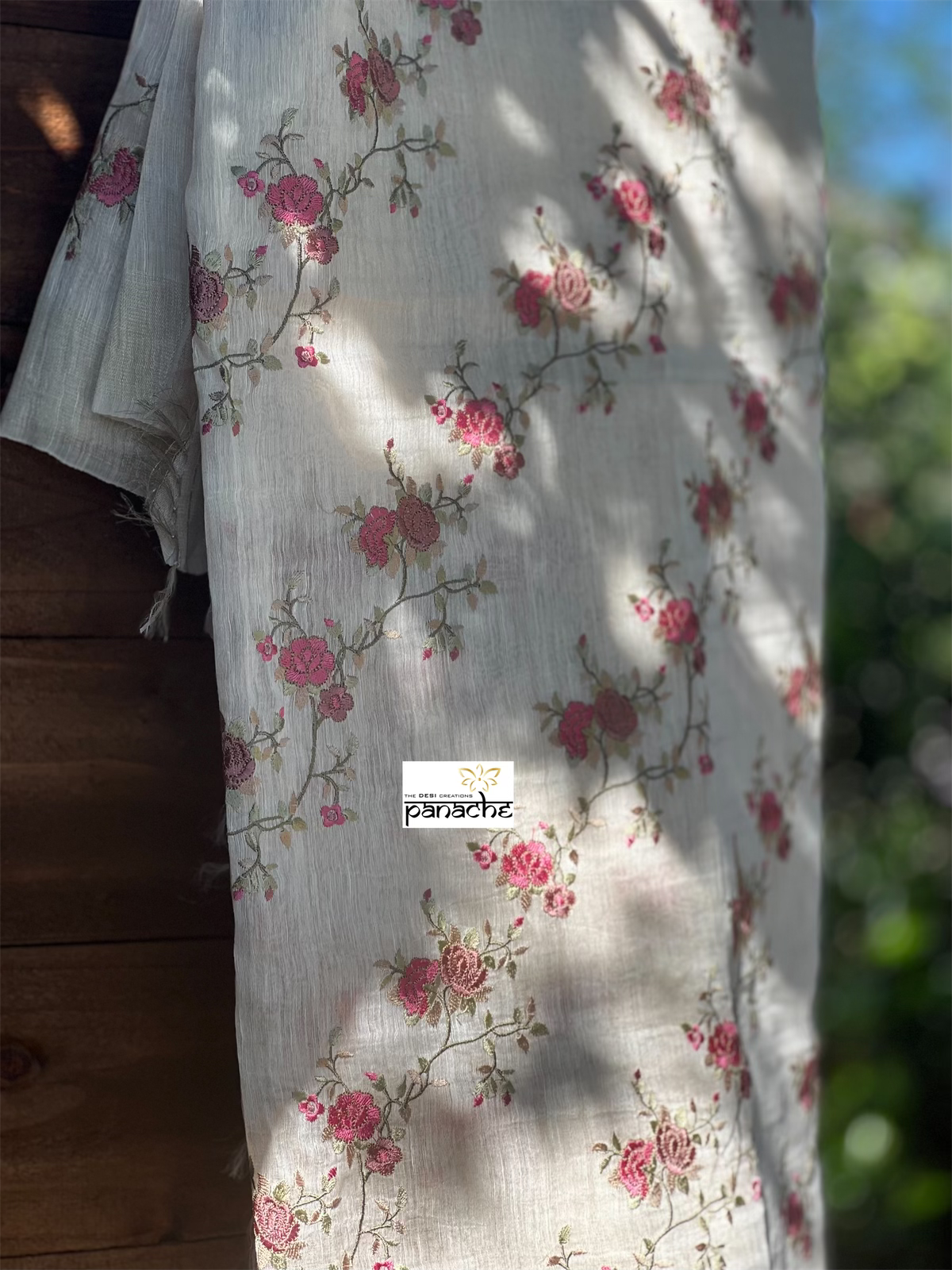 Embroidered Linen Silk- Off White
