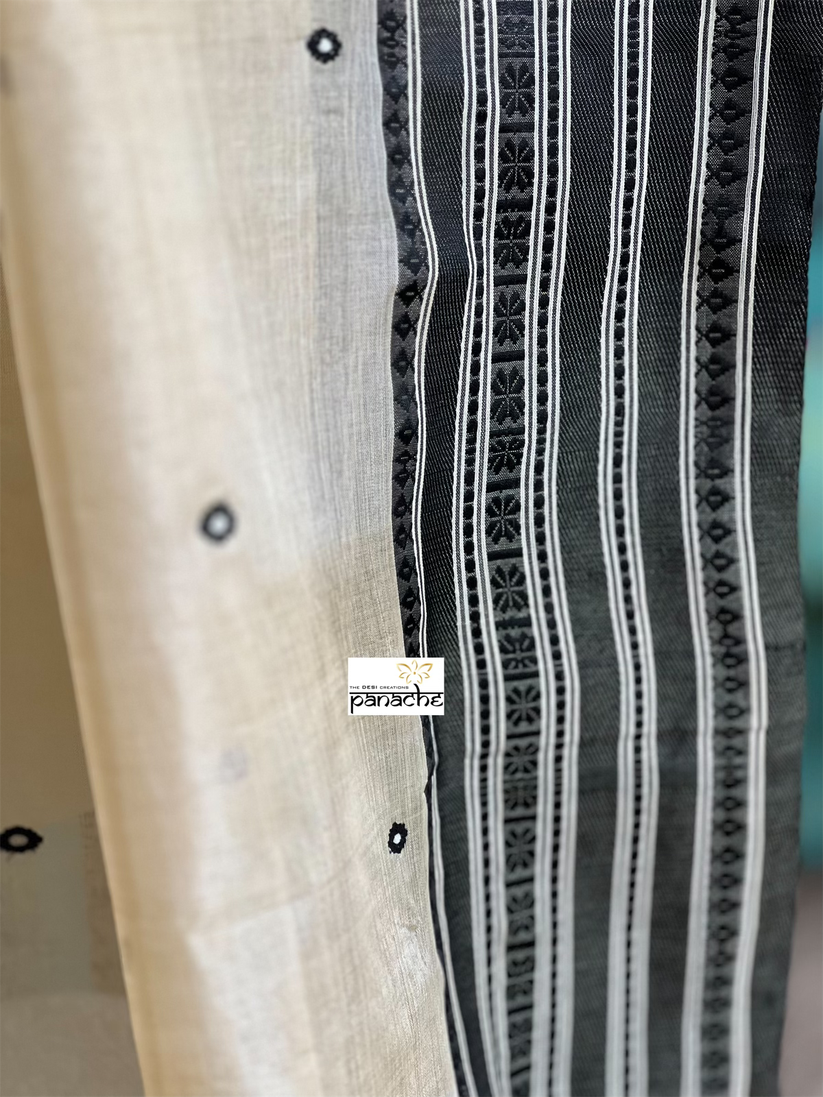 Pure Gachi Tussar Silk - Cream Black