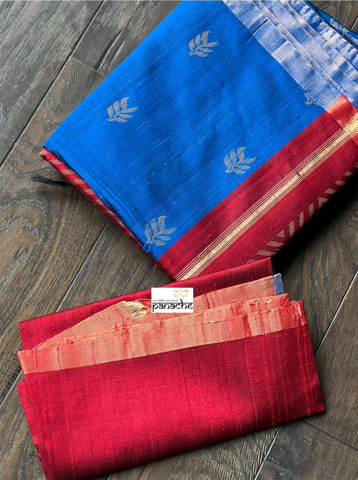 Pure Raw Silk - Royal Blue Red