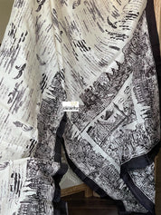 Pure Vishnupur Katan Silk -  Off White Black Kolkata Printed