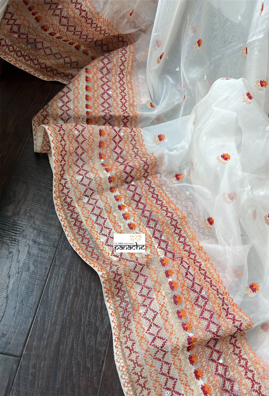 Designer Organza - Off-White Gujarati Stitch
