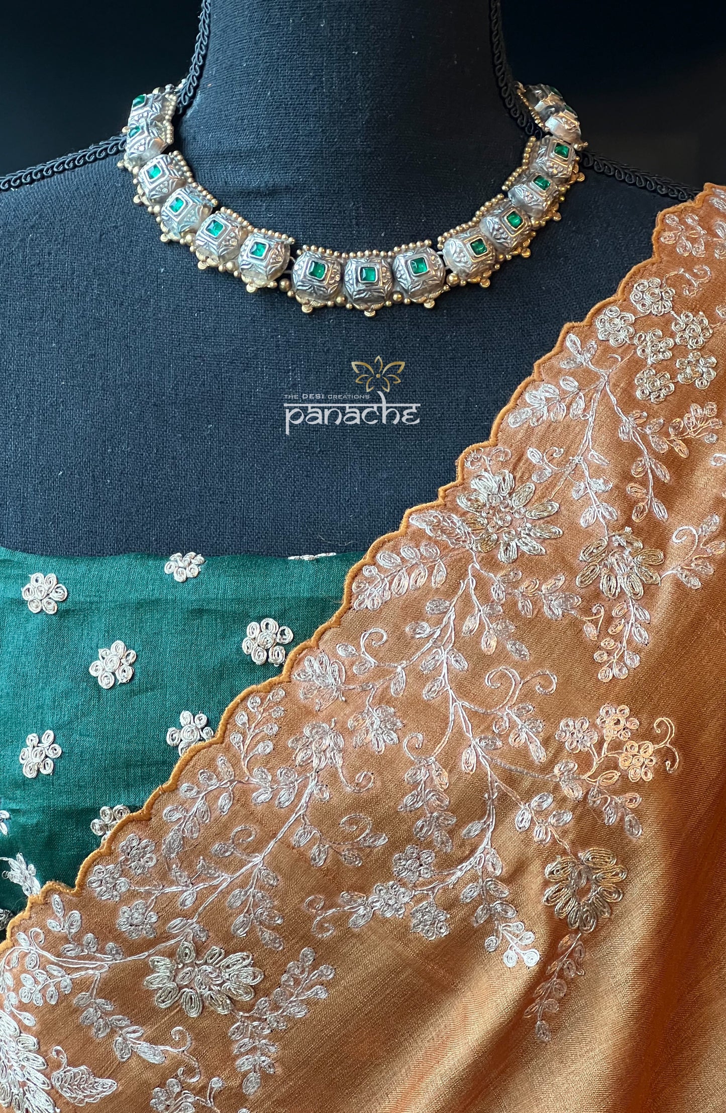 Silver 925 Necklace Set - Green Kundan Dual Tone