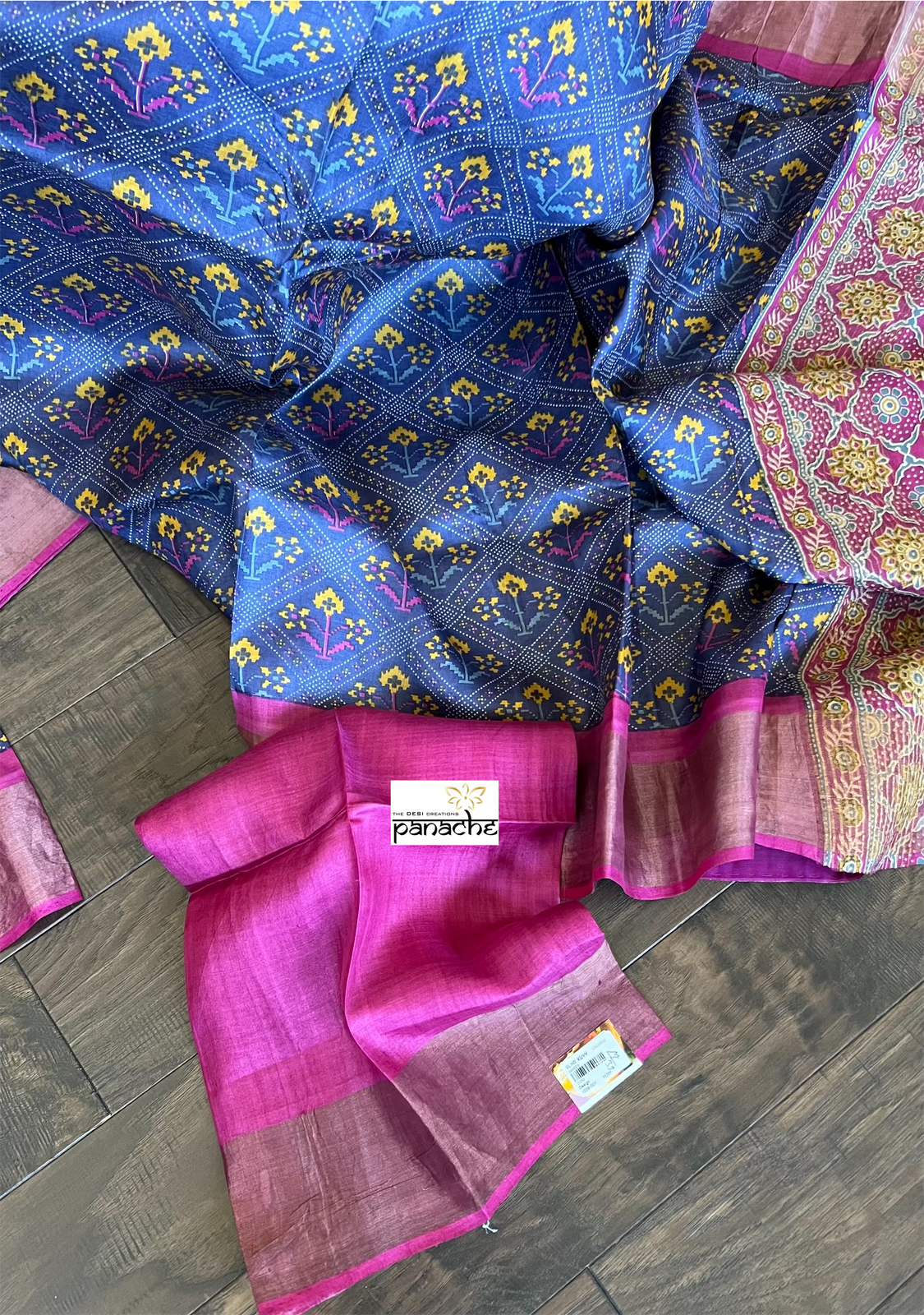 Pure Tussar Silk Digital Printed - Blue Magenta Patola