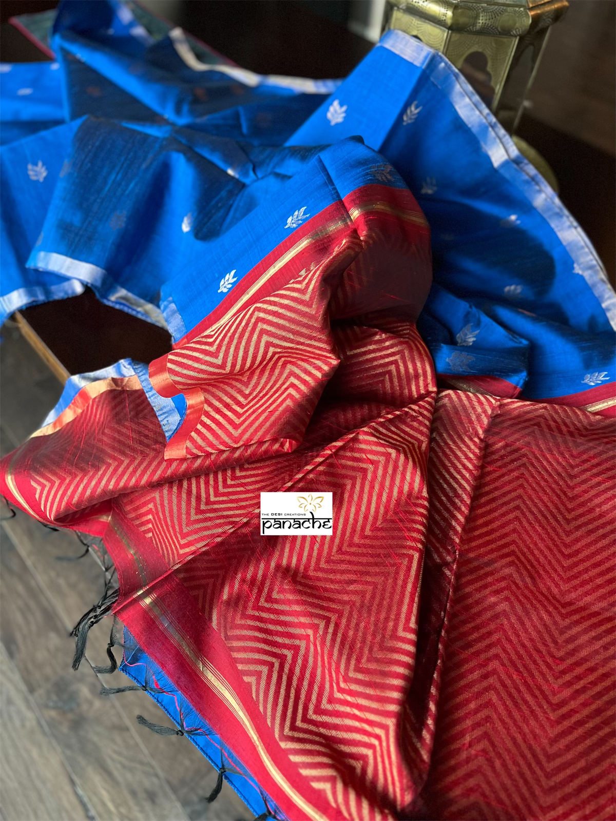 Pure Raw Silk - Royal Blue Red