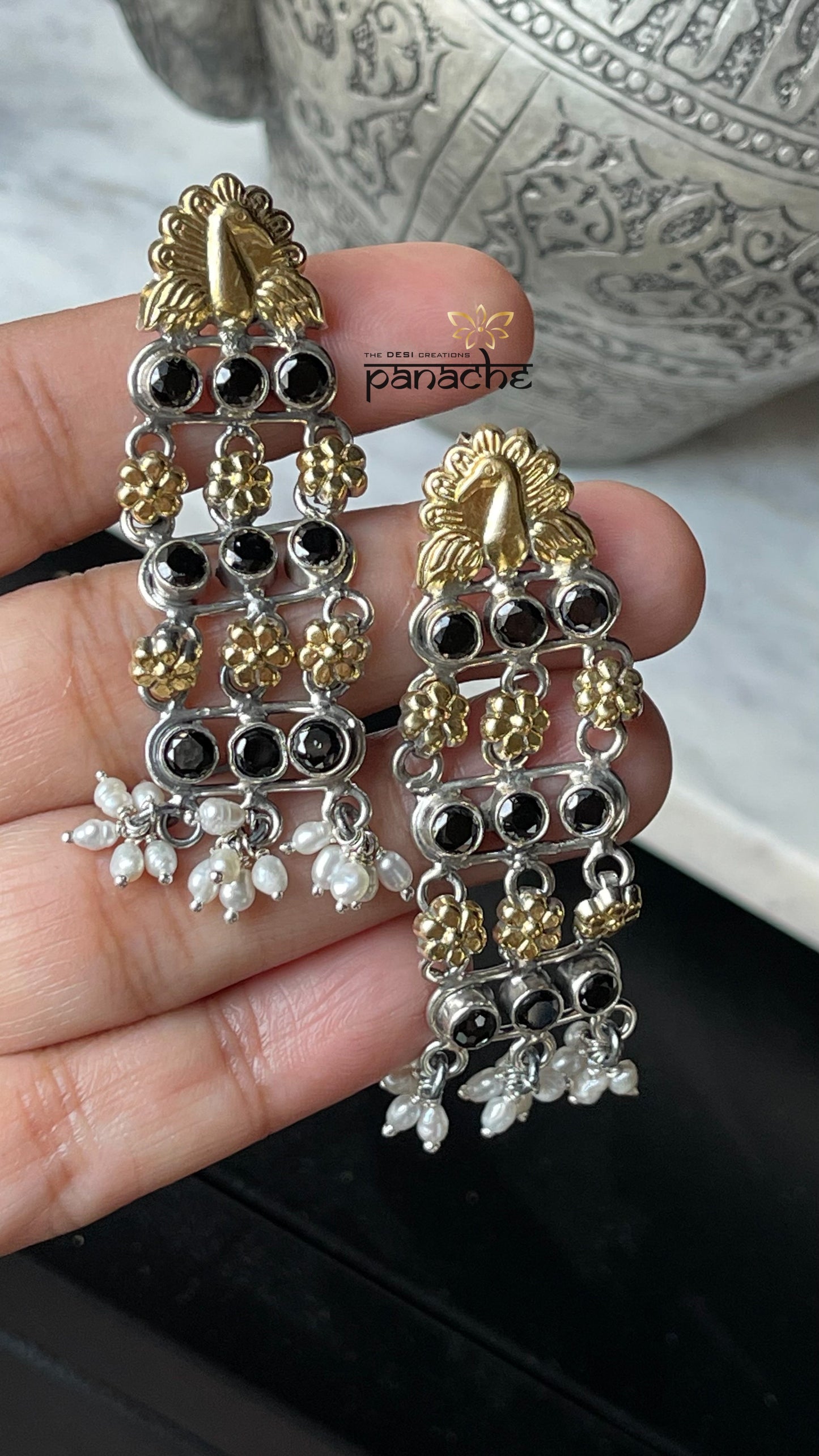 Earring 925 Silver- Peacock Onyx