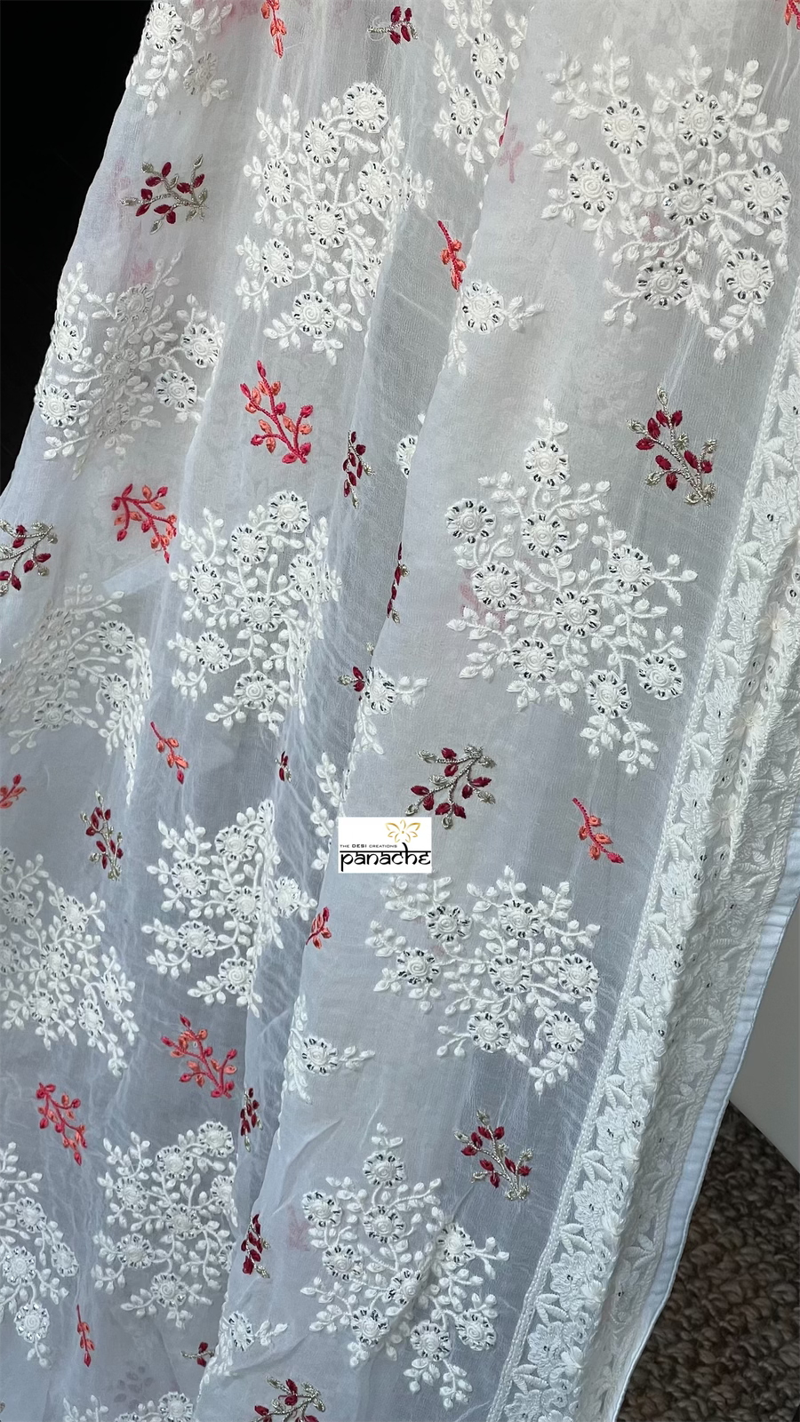 Pure Georgette Chikankari - Offwhite Meenakari