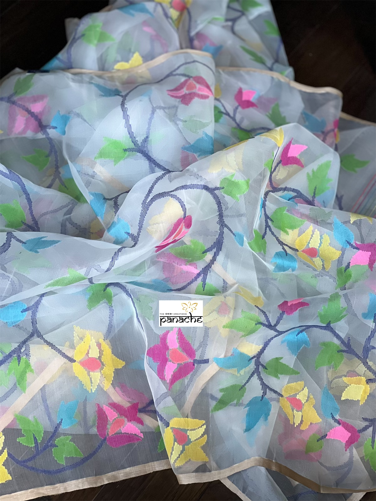 Muslin Tantuj Jamdaani- Off-White Jangla