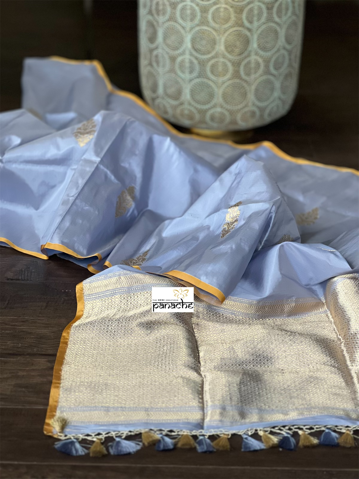 Pure Katan Silk Banarasi - Light Ice Blue Kadwa