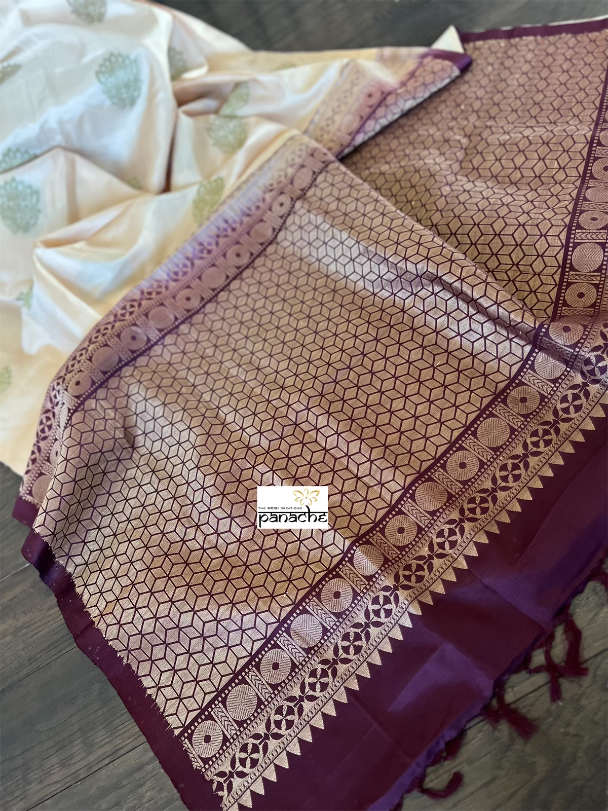 Pure Silk Kanjivaram - Light Peach Cream Wine