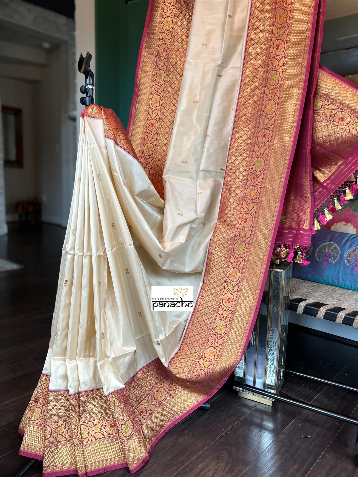 Katan Silk Banarasi - Cream Beige Meenakari