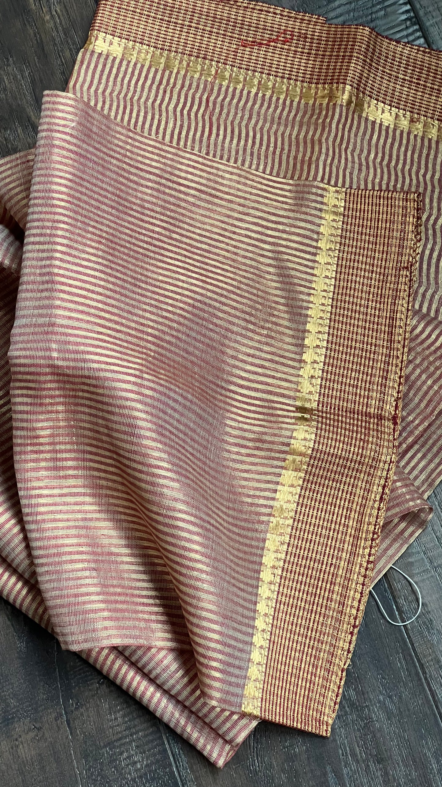 Pure Tussar Silk - Beige Maroon