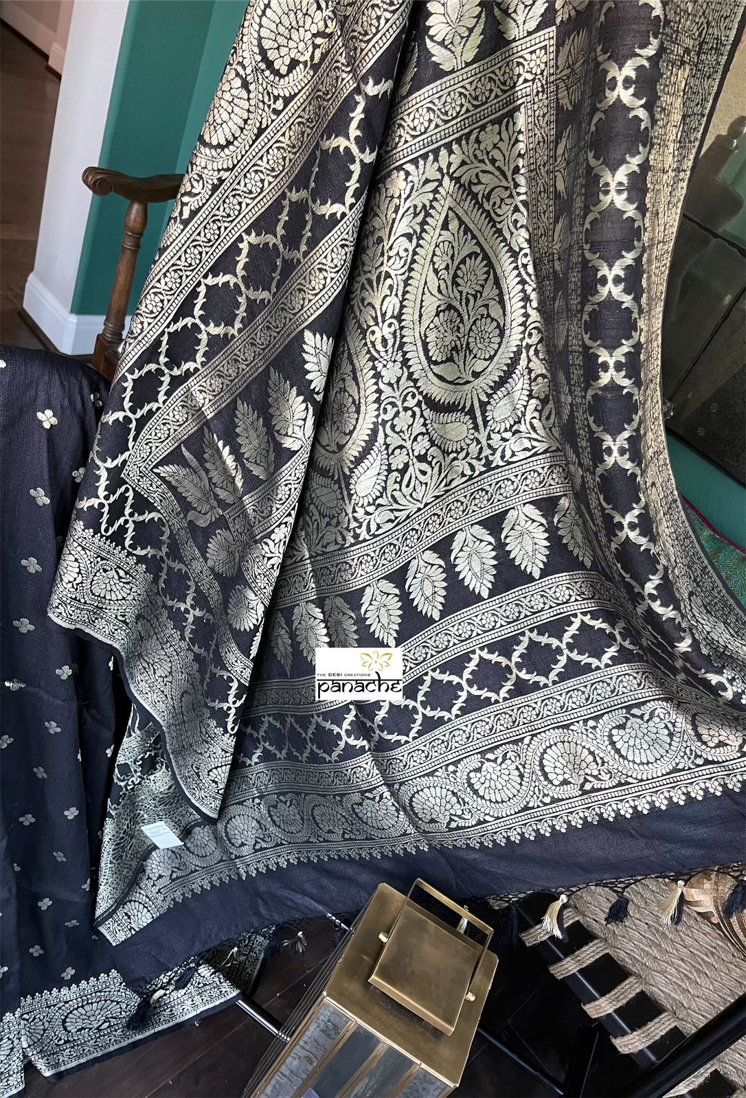 Tussar Georgette Banarasi- Black Antique Gold