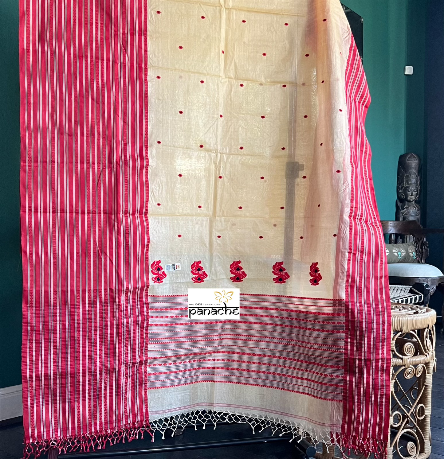 Pure Gachi Tussar Silk - Cream Red