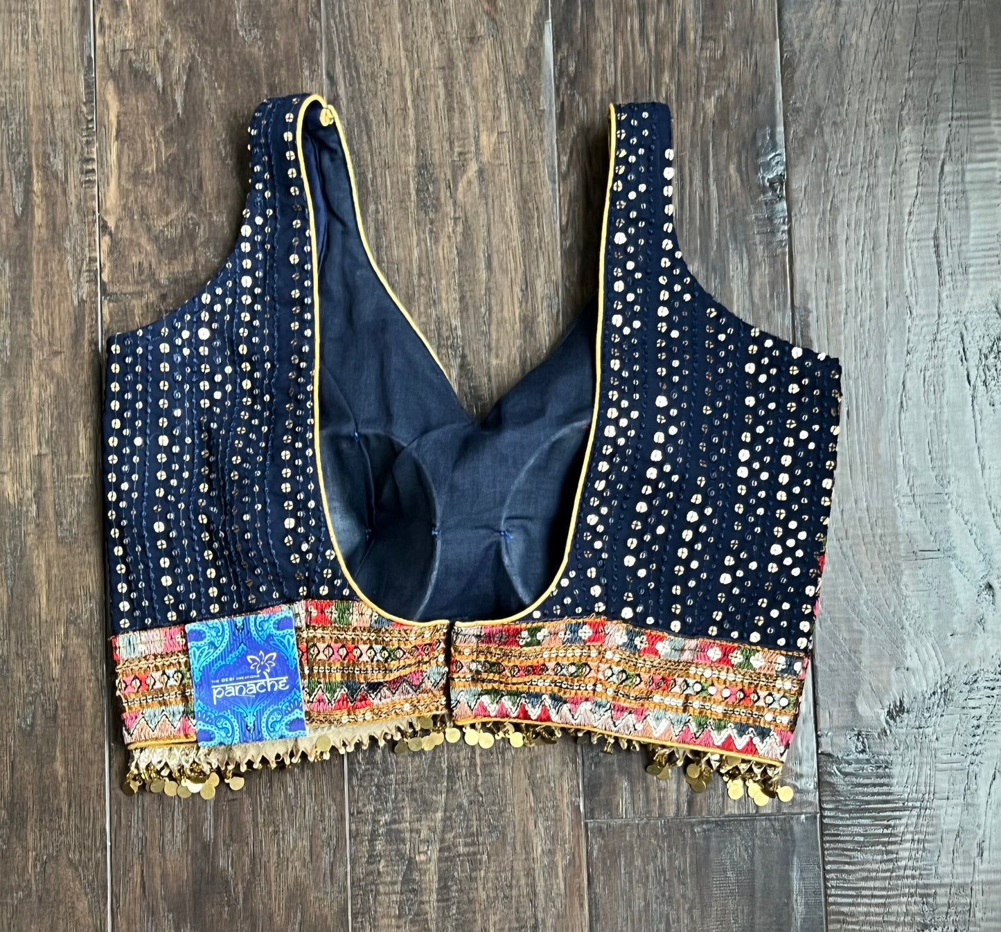 Designer Saree Blouse - White Black Polka Dot