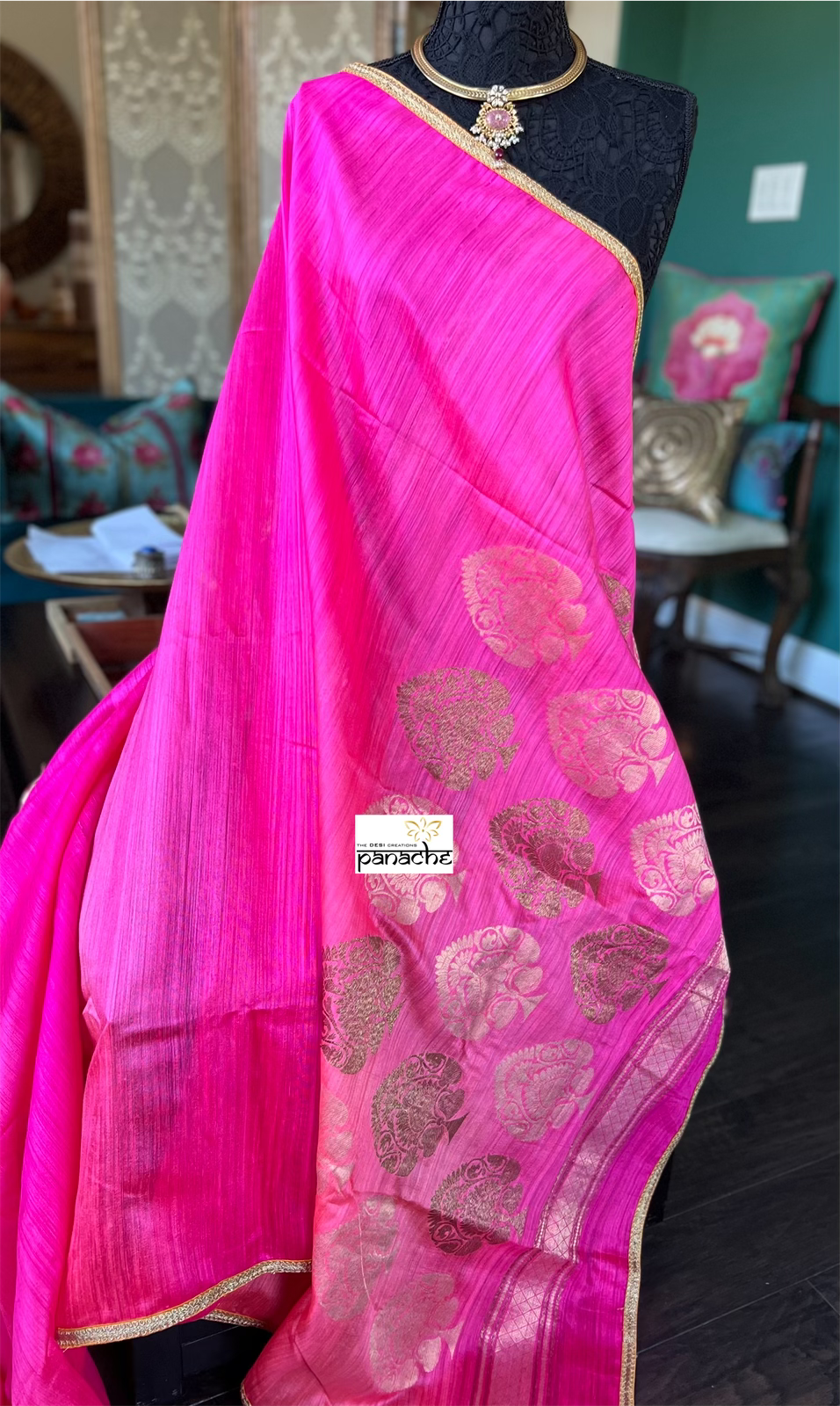 Designer Matka Silk Banarasi - Hot Pink Shaded