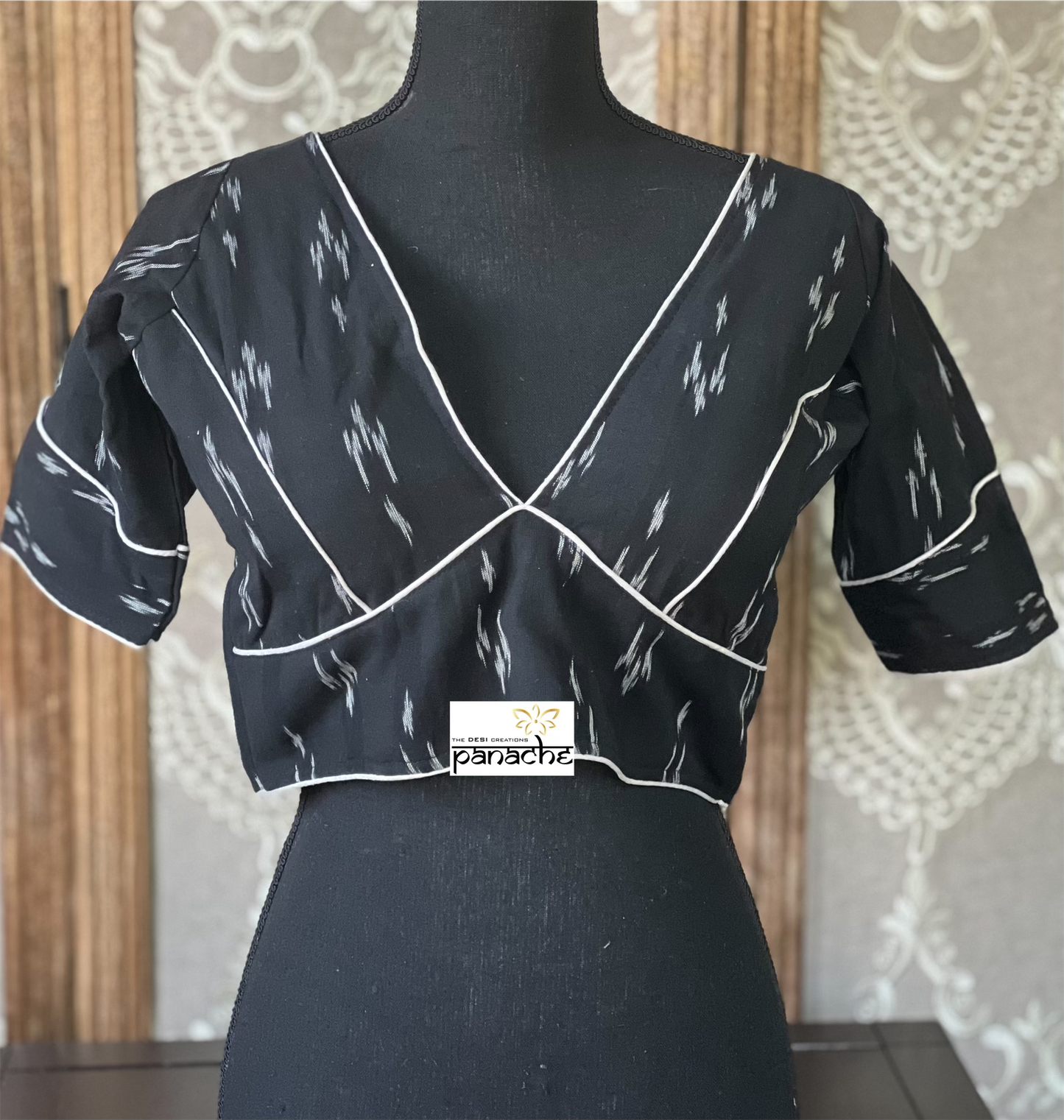 Designer Blouse - Black Ikat