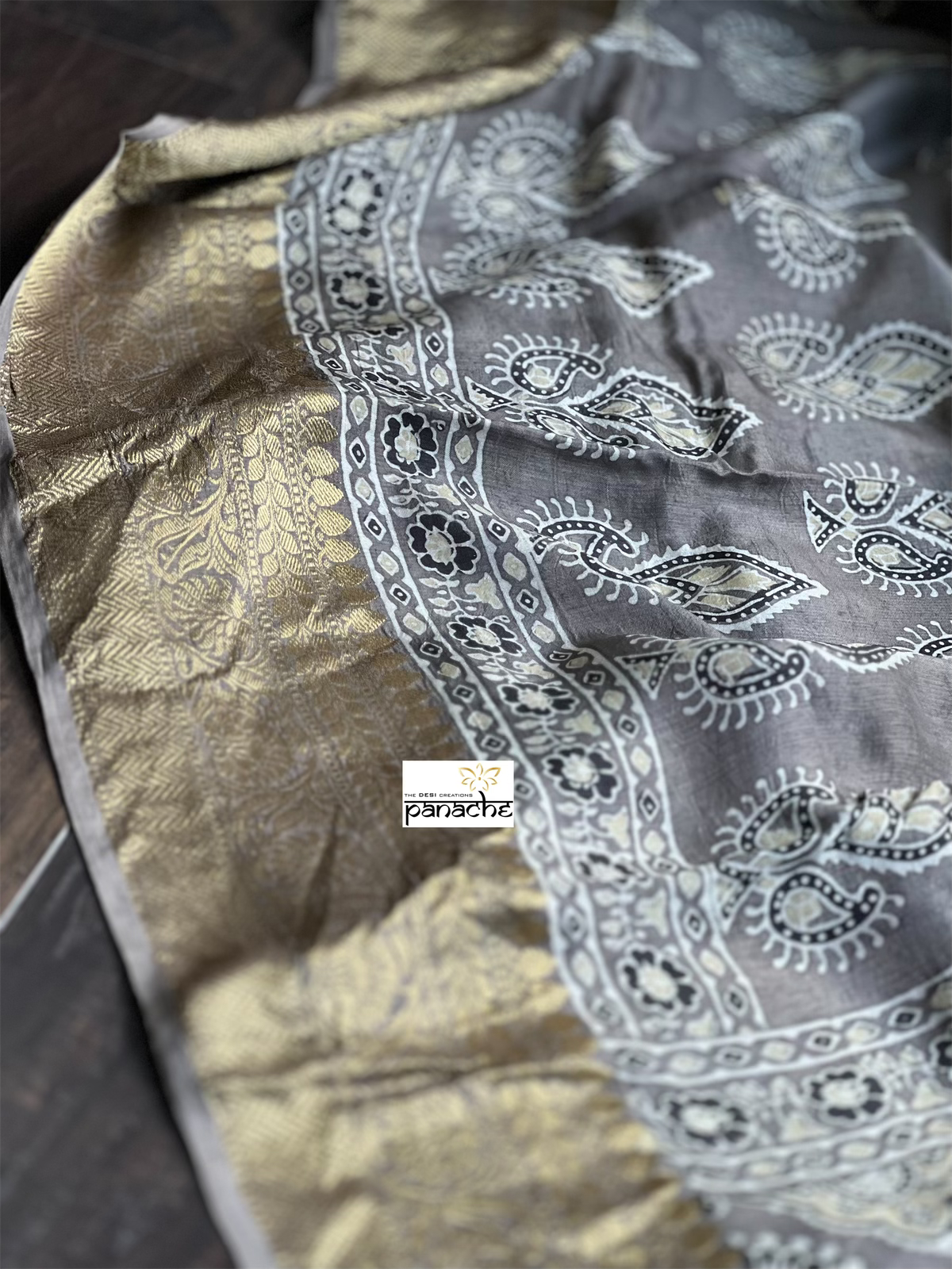 Dola Silk Ajrakh - Grey