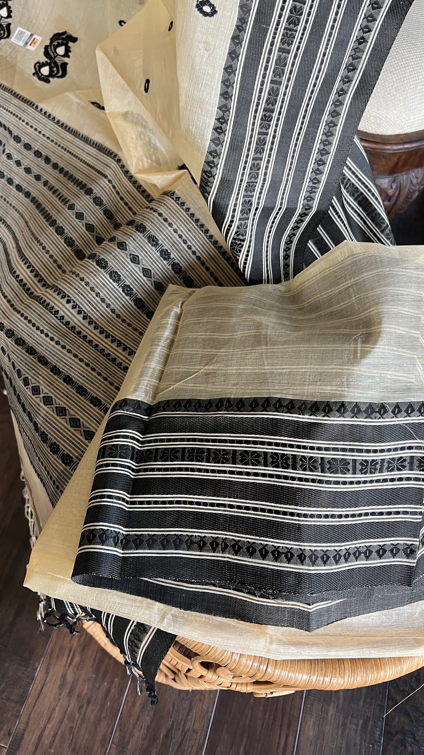 Pure Gachi Tussar Silk - Cream Black