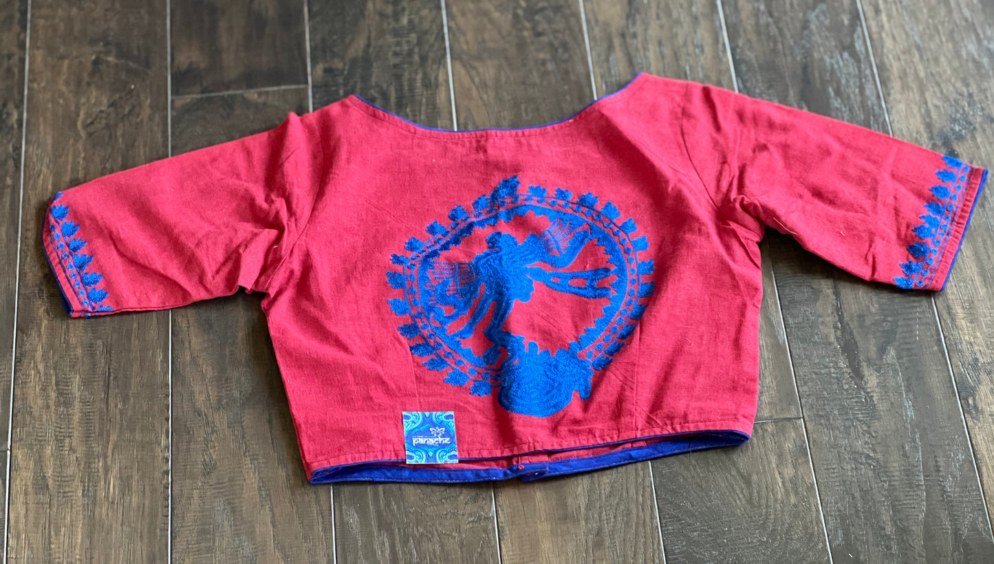 Designer Blouse - Red Maroon Royal Blue