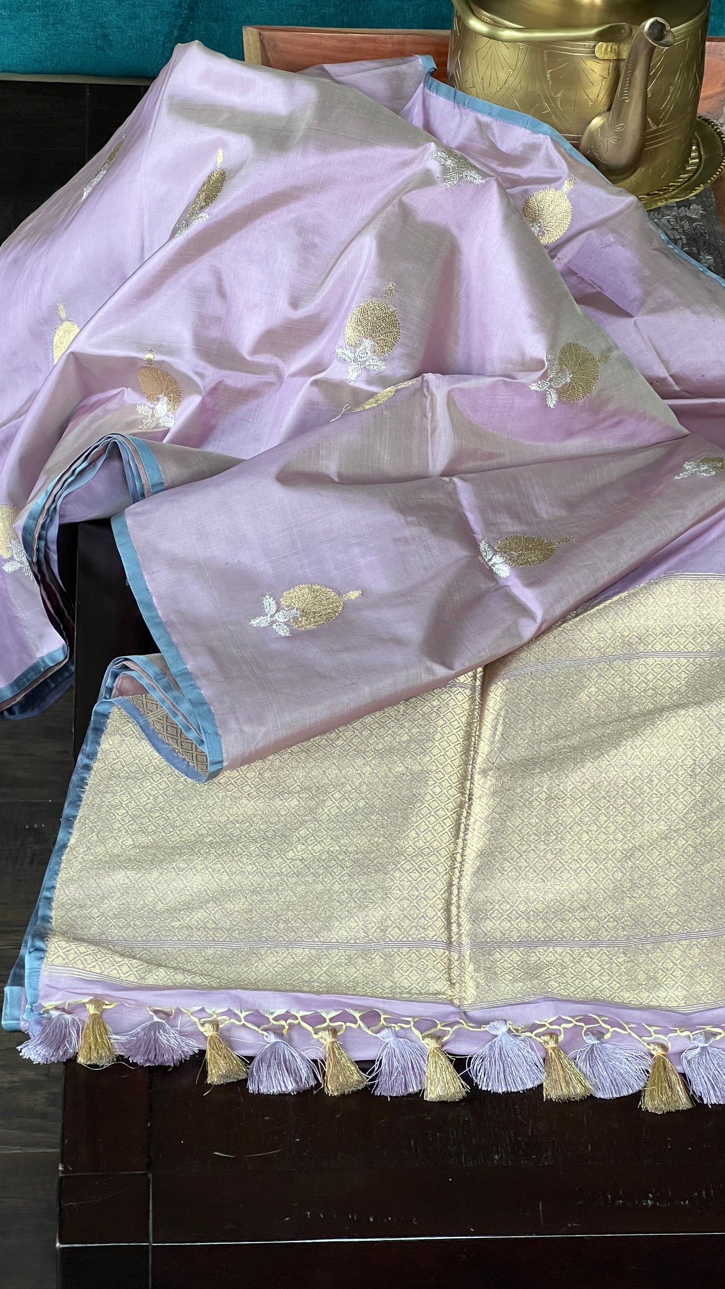 Pure Katan Silk Banarasi - Pastel Mauve Kadwa