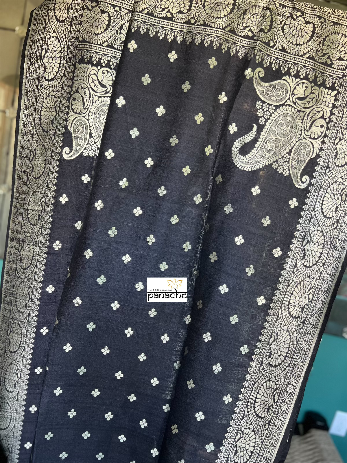 Tussar Georgette Banarasi- Black Antique Gold