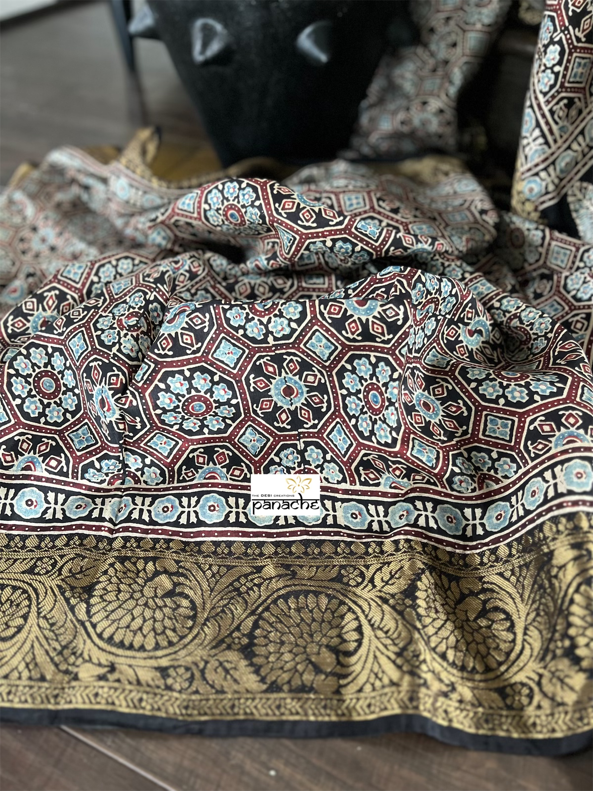 Dola Silk Ajrakh - Black