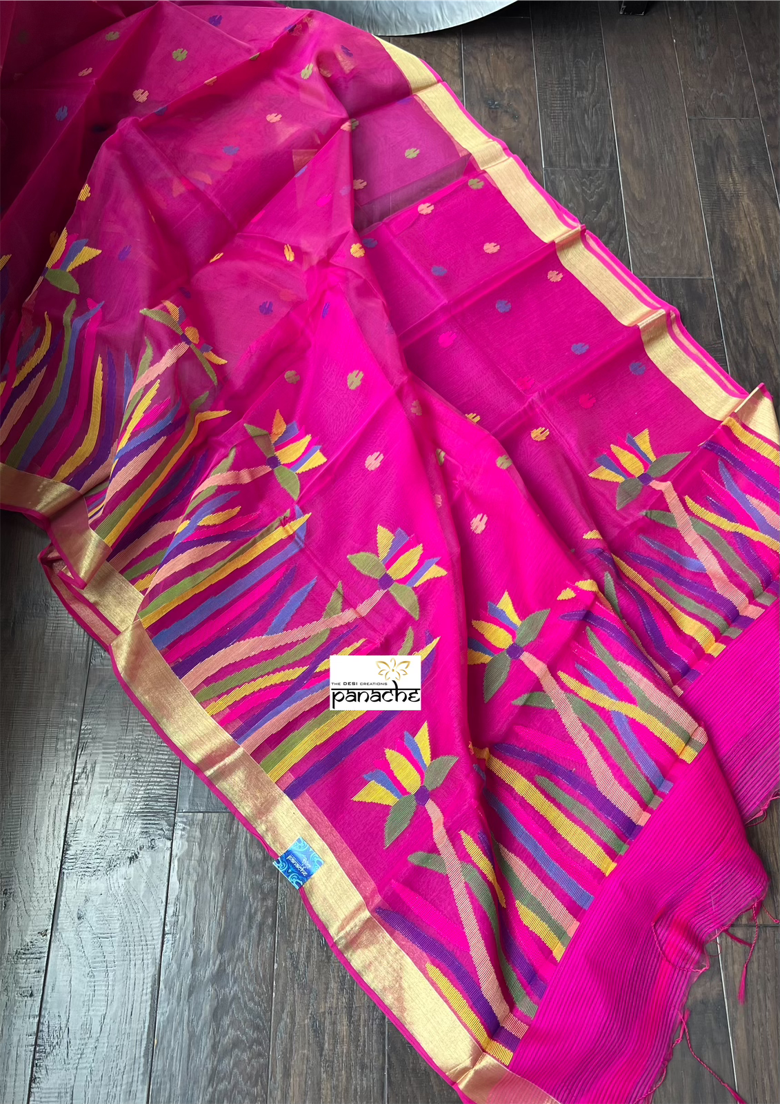Muslin Jamdaani - Magenta Pink Golden Zari