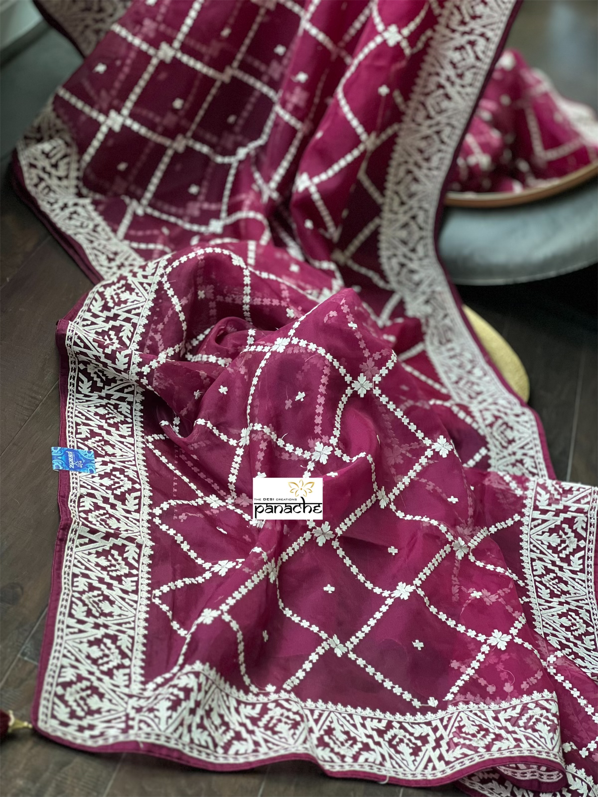 Designer Organza - Wine color embroidered