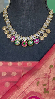 Silver 925 Necklace- Dual Tone Multi Color Stone