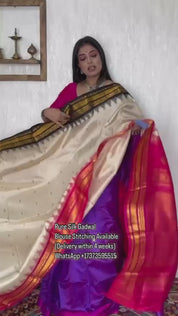 Pure Silk Gadwal - Tan Magenta Pink