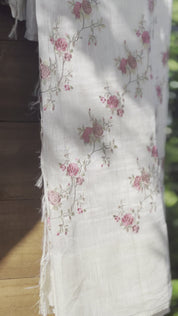 Embroidered Linen Silk- Off White