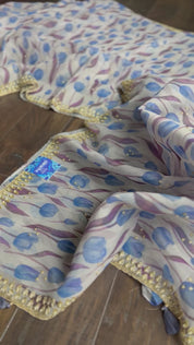 Designer Organza Floral - Dusty White Blue