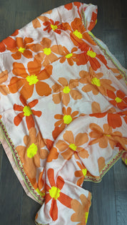 Designer Satin Maslin Silk - Light Peach Pink Yellow