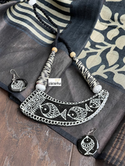 Pure Tussar Silk Printed -  Beige Black