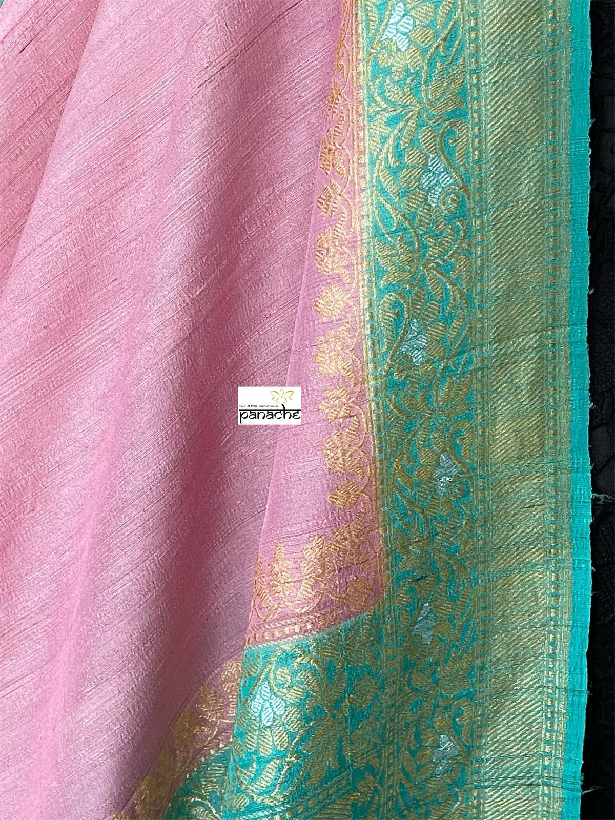 Tussar Georgette Banarasi- Pink Sea Green