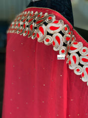Designer Chiffon- Red Zari border