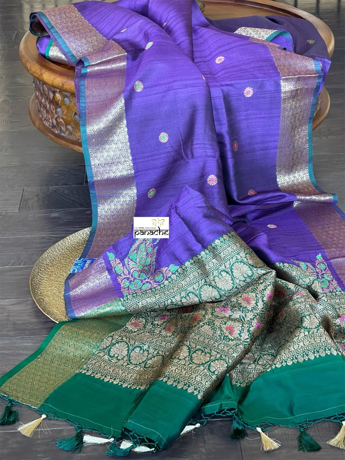 Tussar Silk Banarasi - Purple Green Jewel Tone