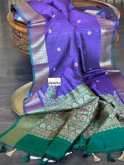 Tussar Silk Banarasi - Purple Green Jewel Tone