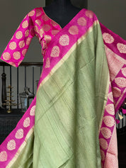 Tassur Gicha Silk Banarasi - Henna Green Purple
