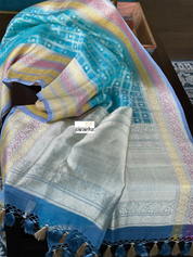 Organza Silk Banarasi - Blue Checkered