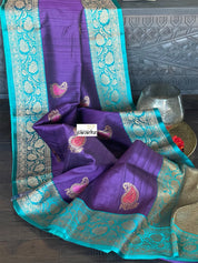 Tussar Silk Banarasi - Purple Firozi Meenakari