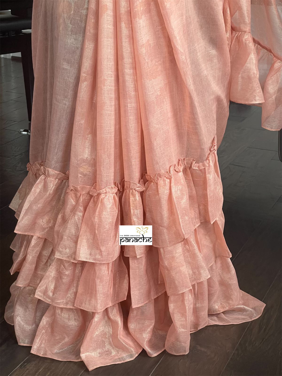 Designer Chiffon Silk - Peach Frill Saree