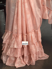 Designer Chiffon Silk - Peach Frill Saree