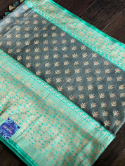 Pure Tassur Silk Banarasi - Grey Sea Green