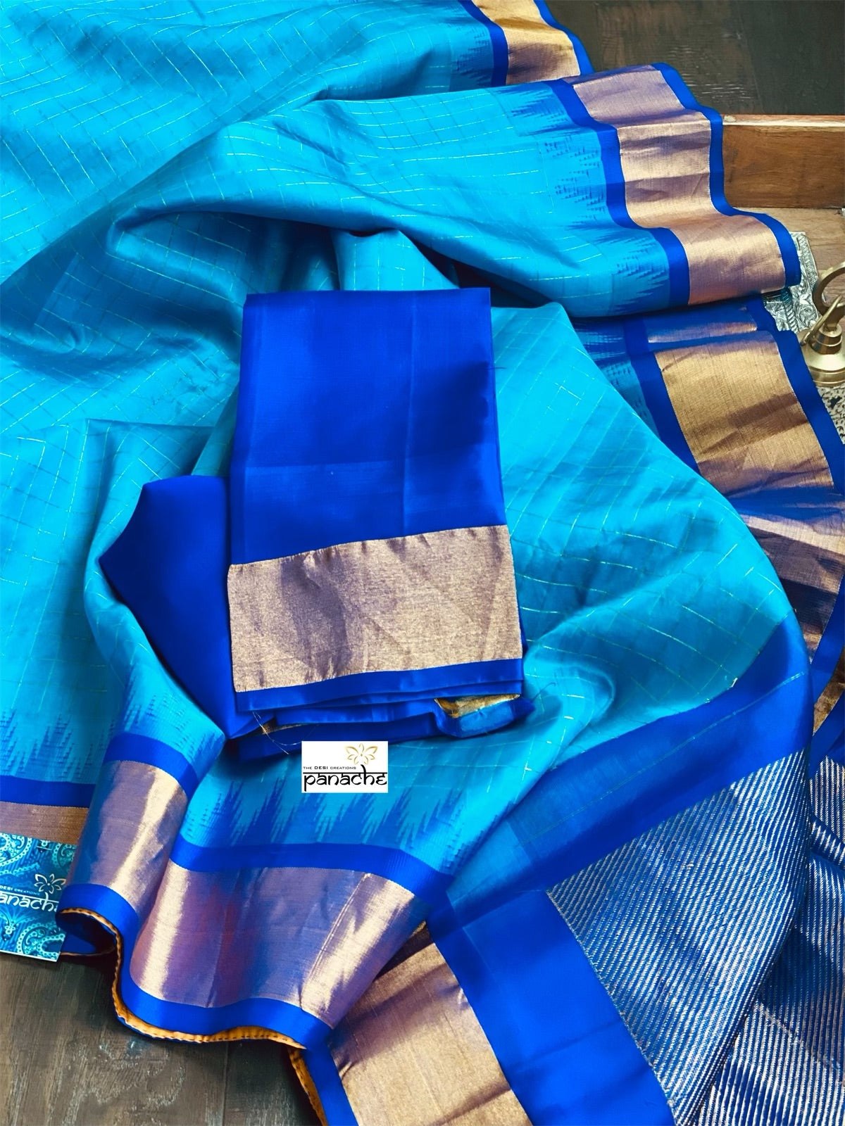 Gadwal Silk - Firozi Zari Checkered