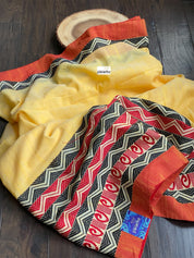 Begampuri Cotton Saree - Yellow Rust Woven
