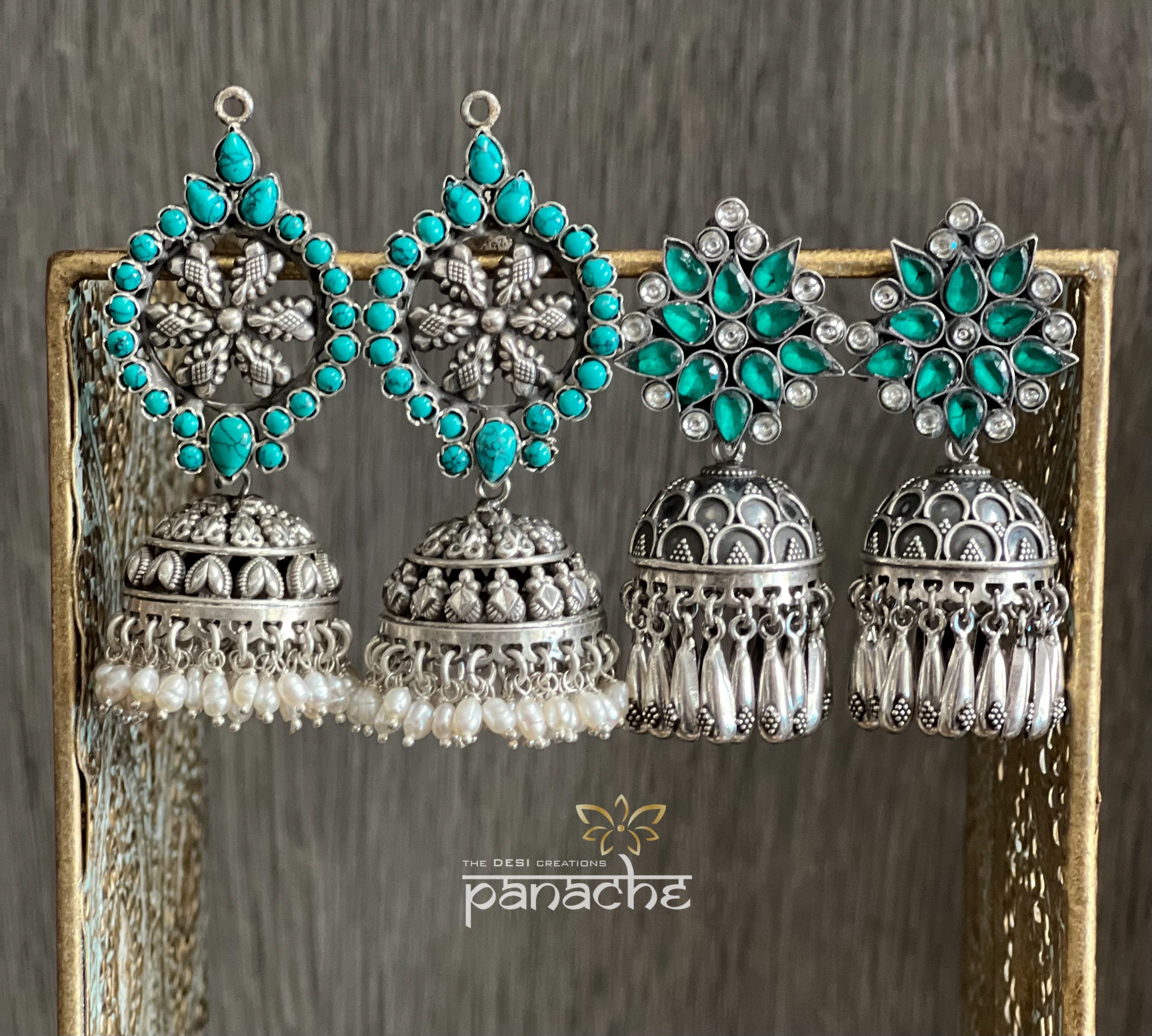 Earring 925 Silver-  Turquoise Jhumka