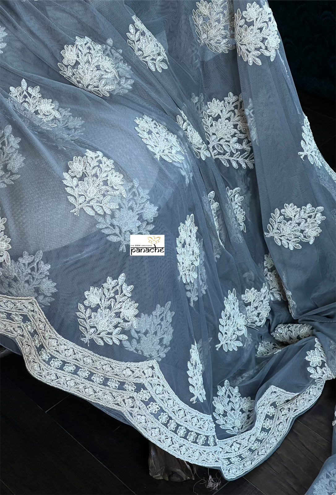 Designer Pure Net Embroidered - Grey